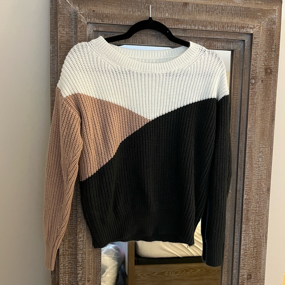 Color block sweater. White pink and gray. Long sleeve knit sweater. SHEIN size S